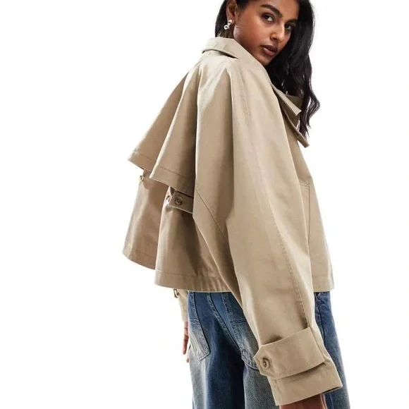 ASOS Design Cropped Tan Trench Coat - Picture 2 of 4